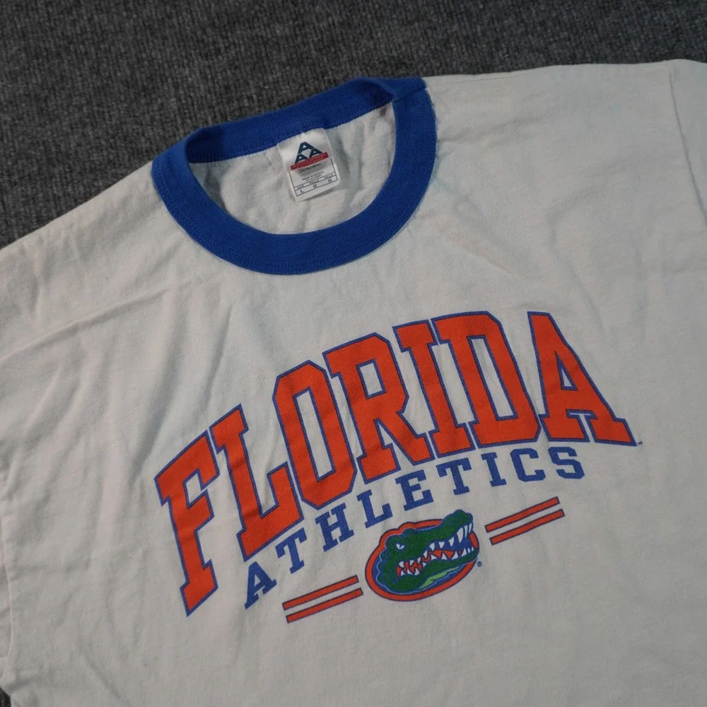 Vintage Florida Gators Athletics Ringer T-Shirt Mens Large White Blue Logo